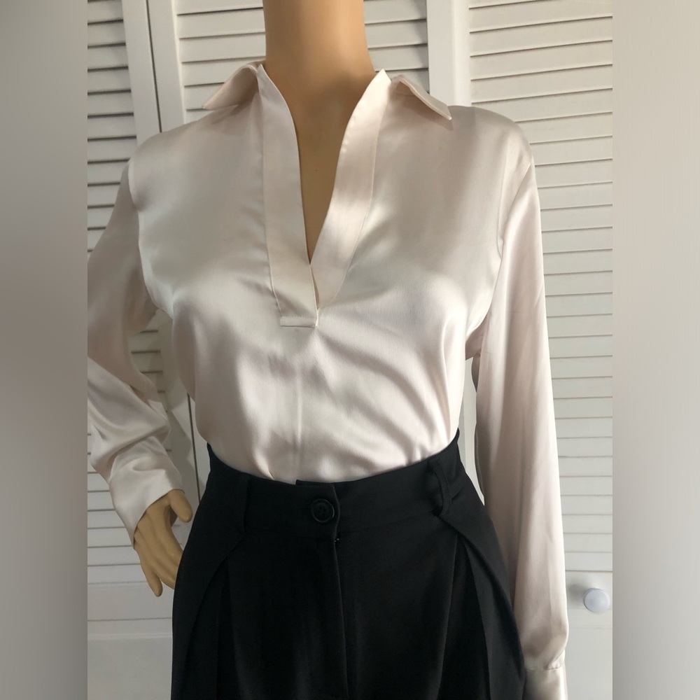 Vince Cream Satin Button-Down Blouse